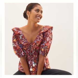 NWT Anthropologie Maeve Ruffled Safari Animal Print Blouse